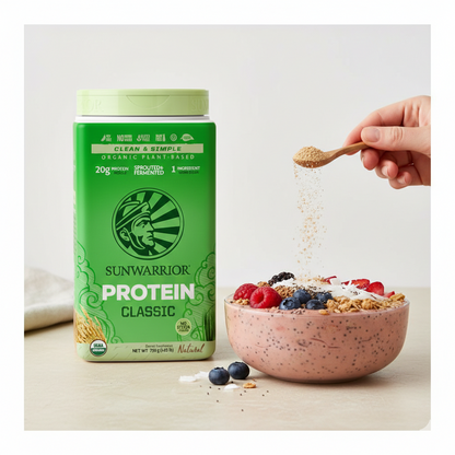 Natürliches Sunwarrior Reisprotein in verschiedenen Geschmacksrichtungen, Mehrkomponenten Protein, 750g Packung, vegan und glutenfrei