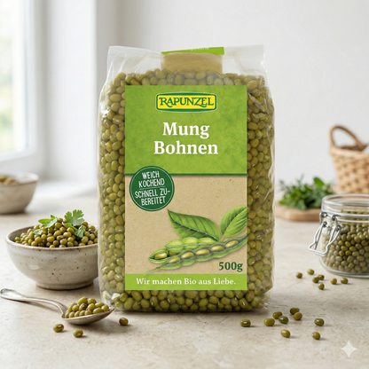 Bio Mungbohnen von Rapunzel, Kochbohnen in 500g-Packung, frische grüne Hülsenfrüchte für gesunde Rezepte
