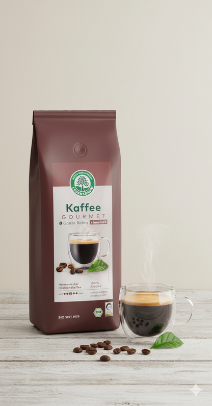 Bio Gourmet Kaffee von Lebensbaum, ganze Kaffeebohnen für Frühstück, 1kg Packung, aromatischer Kaffee in einer offenen Packung