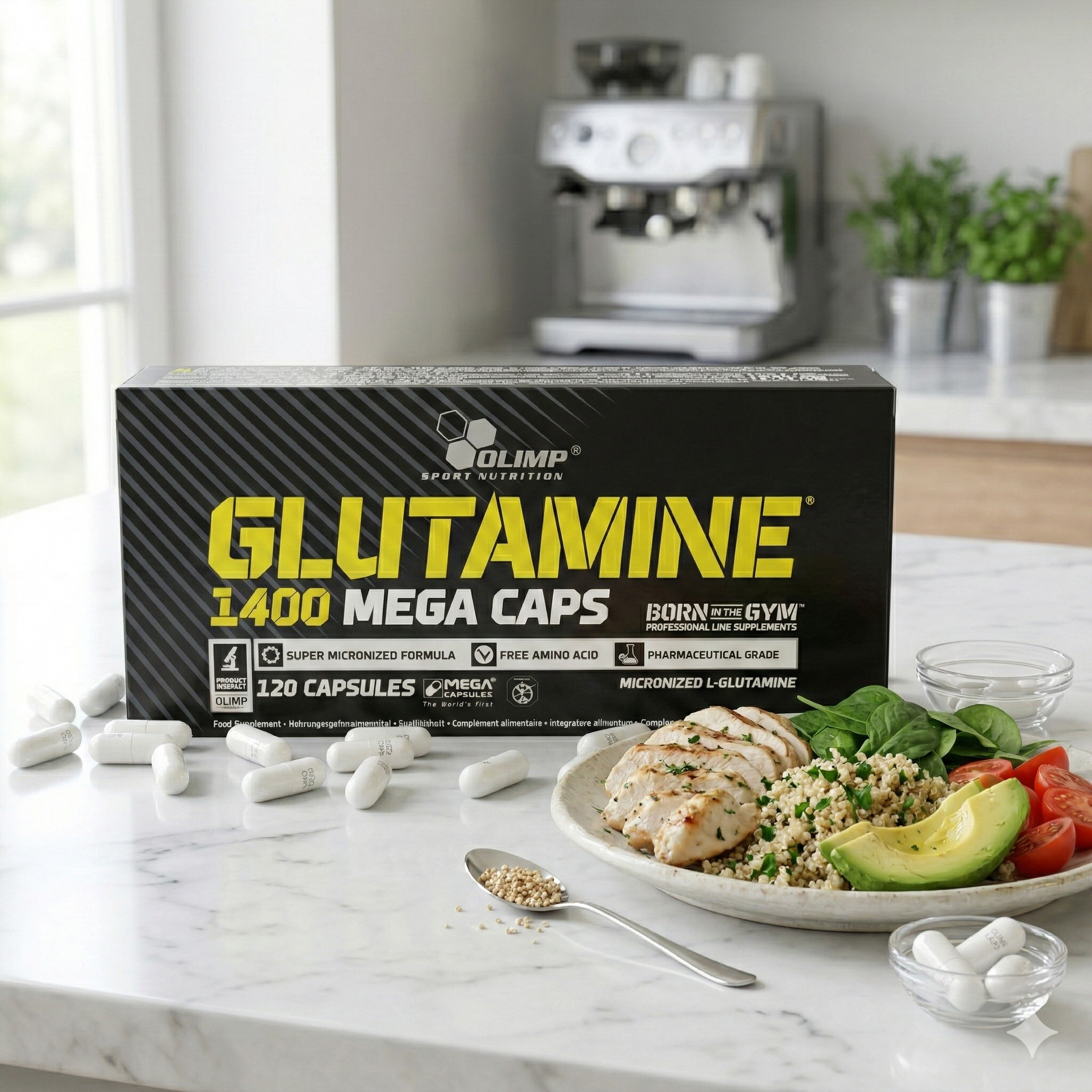 Olimp Glutamine Mega Caps, 120 Kapseln, BCAA und L-Glutamin in Kapseln, für Muskelregeneration und Leistungssteigerung