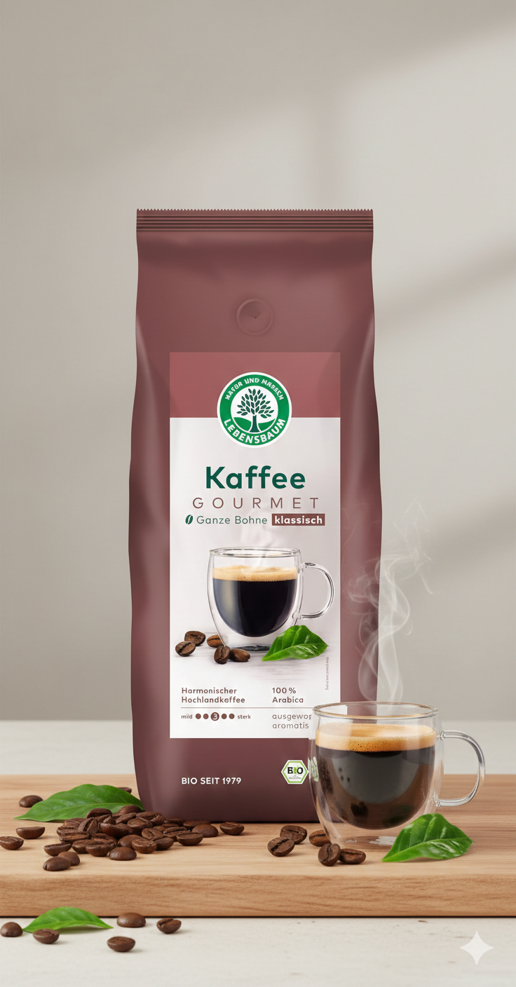 Lebensbaum Bio Gourmet Kaffee, ganze Bohnen, Frühstück, in einer Tüte, frisch und aromatisch, ideal für Kaffee-Liebhaber