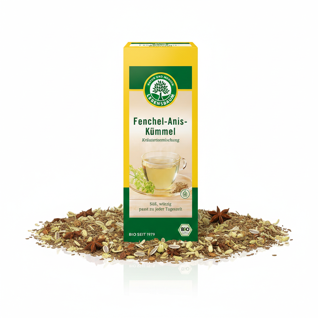 Lebensbaum Bio-Frühstückstee mit Fenchel, Anis und Kümmel in einer Packung, natürliche Kräutermischung für den Genuss.