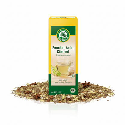 Lebensbaum Bio-Frühstückstee mit Fenchel, Anis und Kümmel in einer Packung, natürliche Kräutermischung für den Genuss.