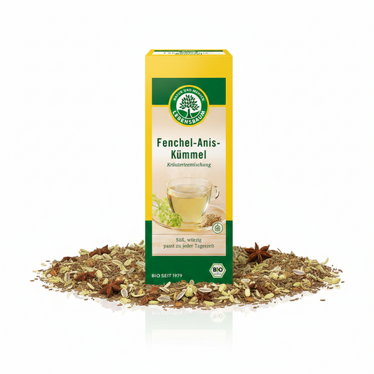 Lebensbaum Bio-Frühstückstee mit Fenchel, Anis und Kümmel in einer Packung, natürliche Kräutermischung für den Genuss.