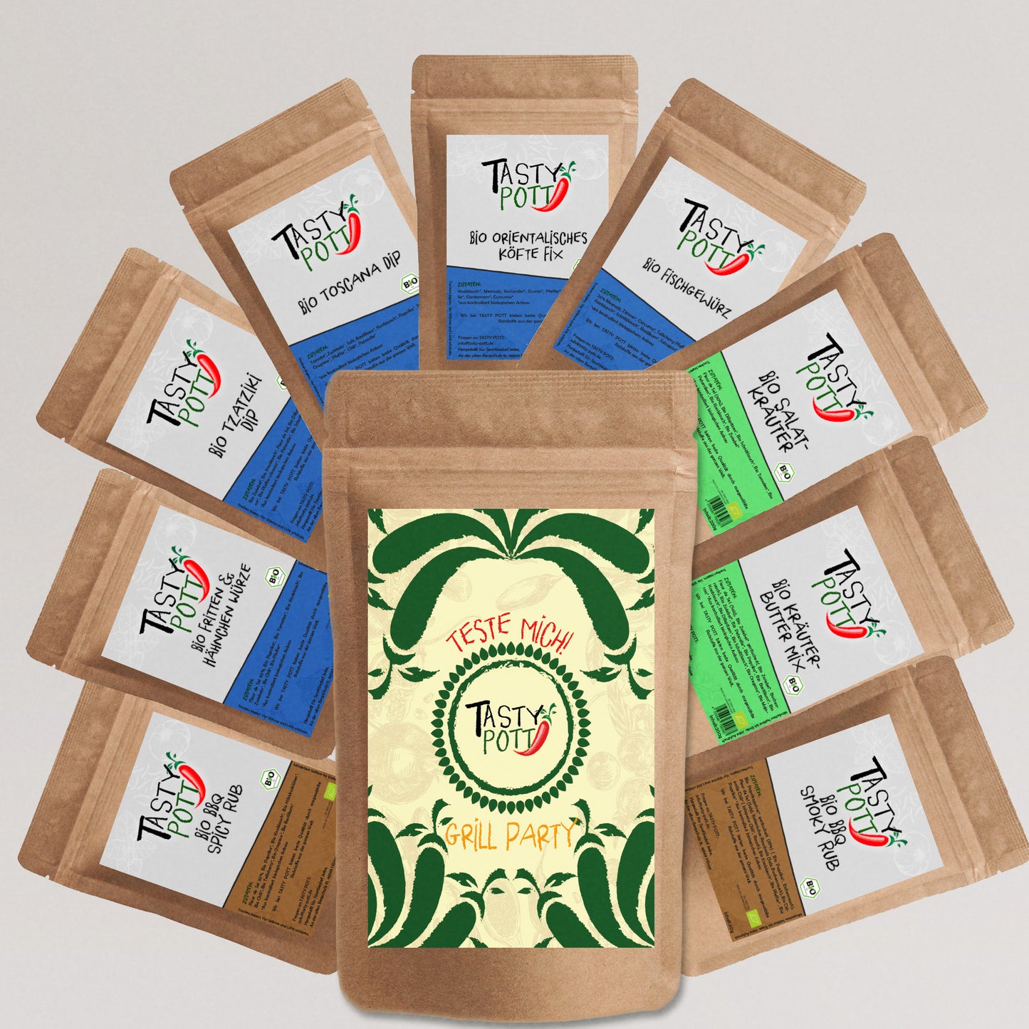 Tasty Pott Bio Grill Party Set - 9x 30g Probierset - Grillgewürze