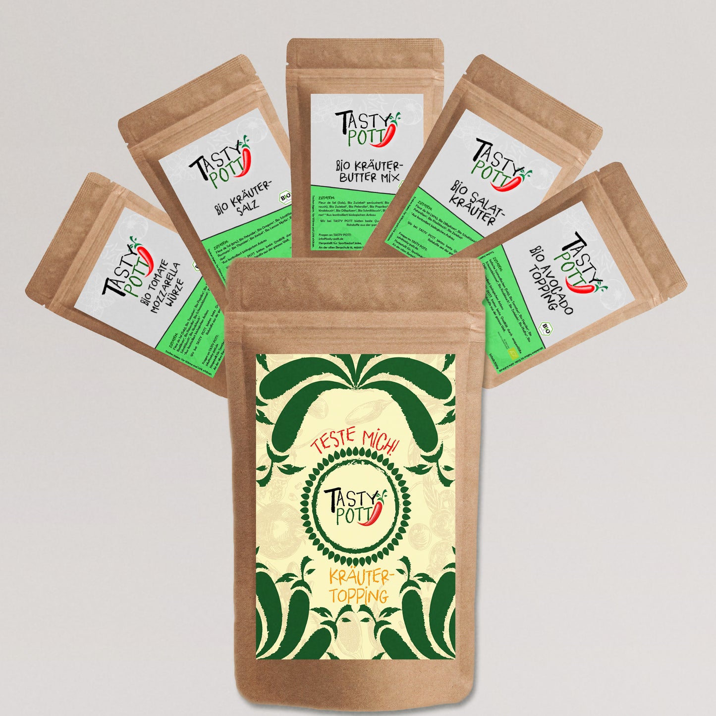 Tasty Pott Bio Kräuter Topping Set - 5x 30g Probiergrößen