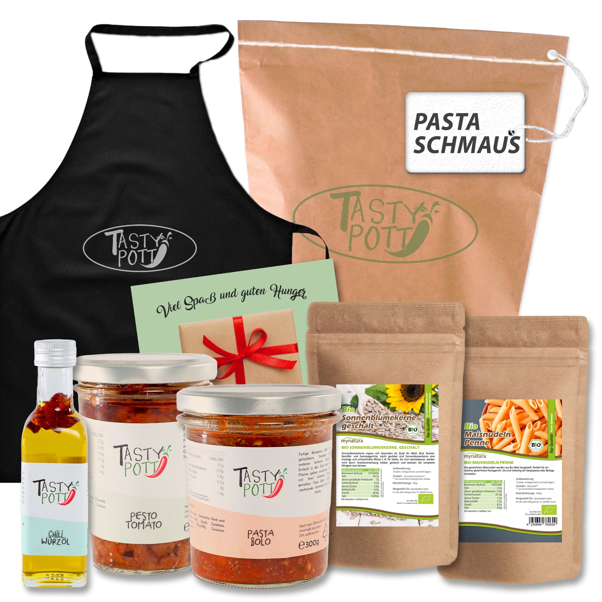 Tasty Pott Pasta Set 'Pasta Schmaus' mit verschiedenen Nudelsorten, ideal für Nudelfans, im attraktiven Verpackungsdesign.