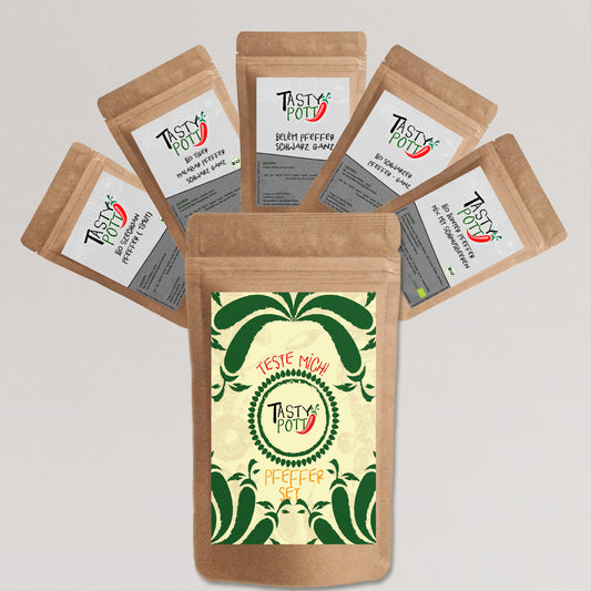 Tasty Pott Pfeffer Set - 5x 30g Probiergröße - Pfefferkörner - Verschiedene Sorten