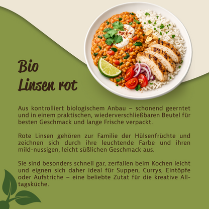 Mynatura Bio Rote Linsen – Proteinreiche Hülsenfrüchte - in verschiedenen Größen