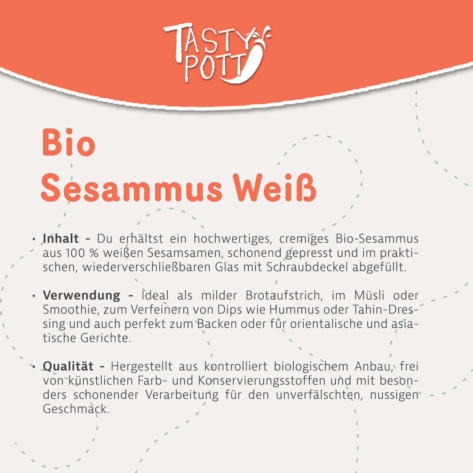 Sesammus weiß - Bio Sesammus Tahin | 500 g Glas Tasty Pott - fit and life shop