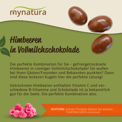 Mynatura gefriergetrocknete Himbeeren in Vollmilchschokolade – 1kg