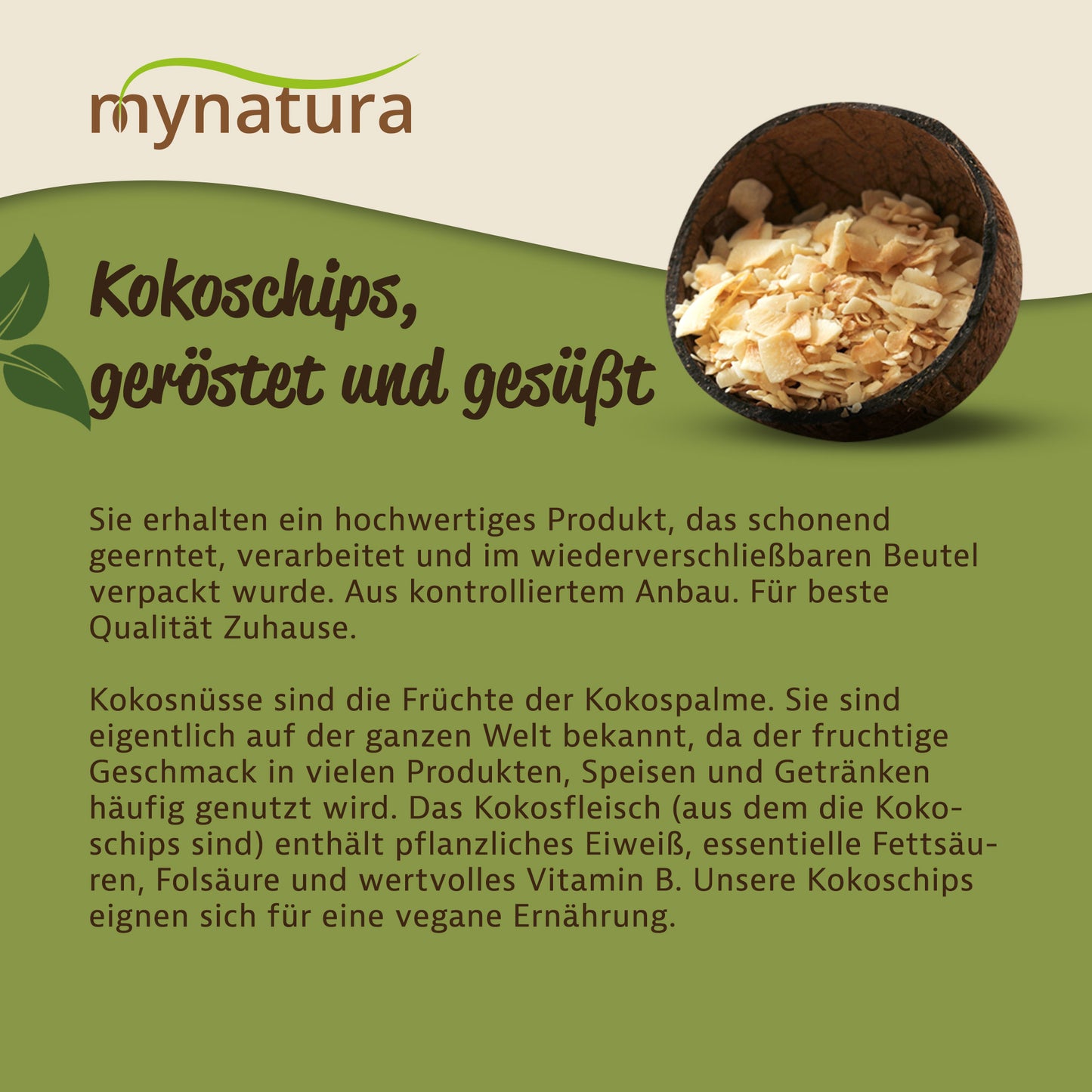 Geröstete Kokoschips von Mynatura – Knuspriger Bio‑Snack aus 100 % Kokosnuss - fit and life shop