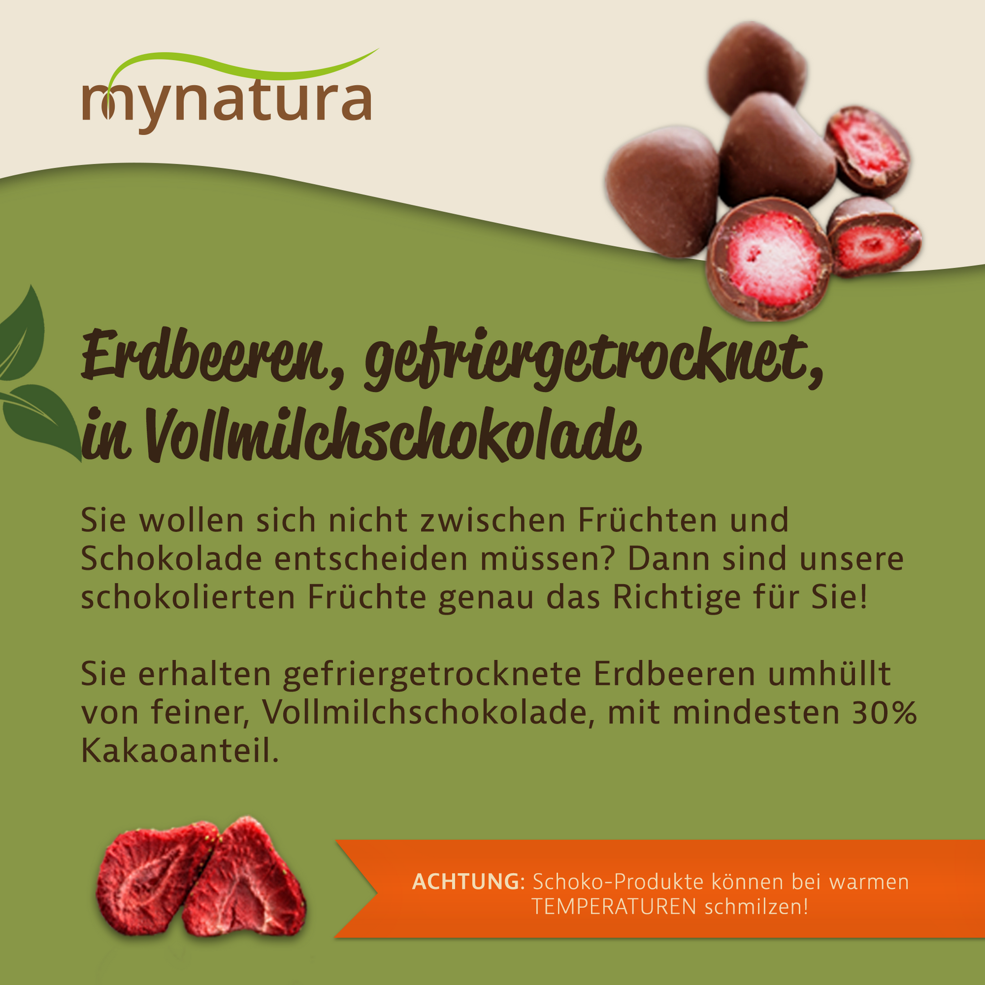 Mynatura gefriergetrocknete Erdbeeren in Vollmilchschokolade - ab 1000g - fit and life shop