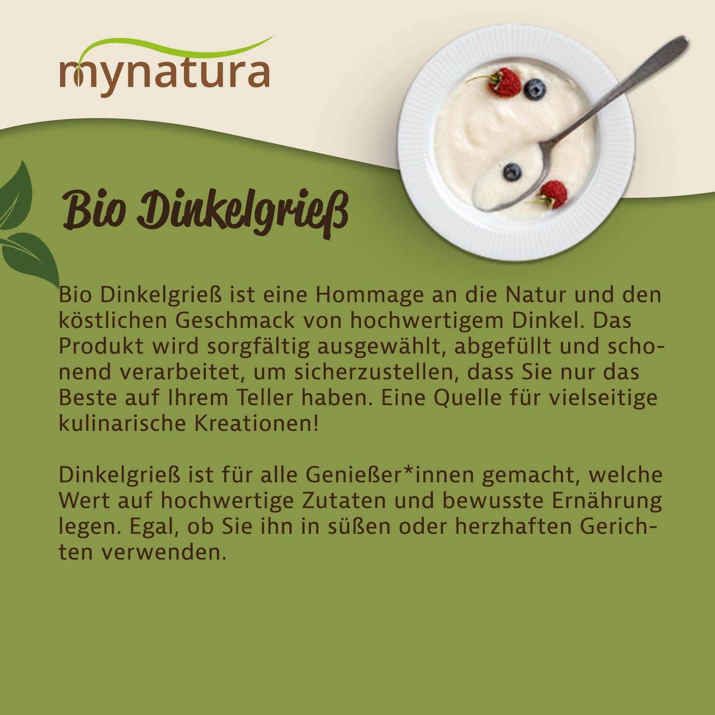 Mynatura Bio Dinkelgrieß Beutel in verschiedenen Größen