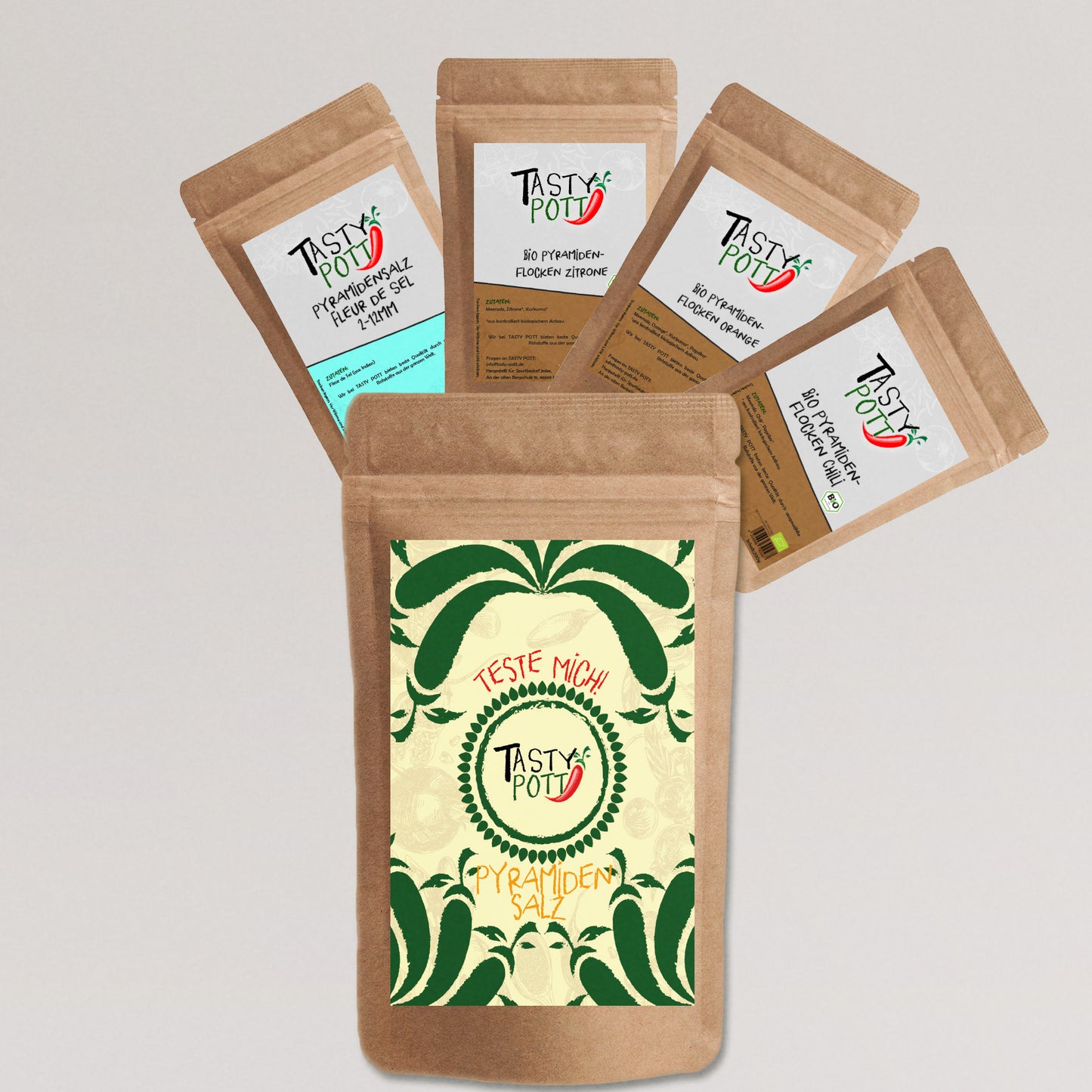 Tasty Pott Pyramiden Salz Set - 4x 30g Probiergröße - Salzflocken