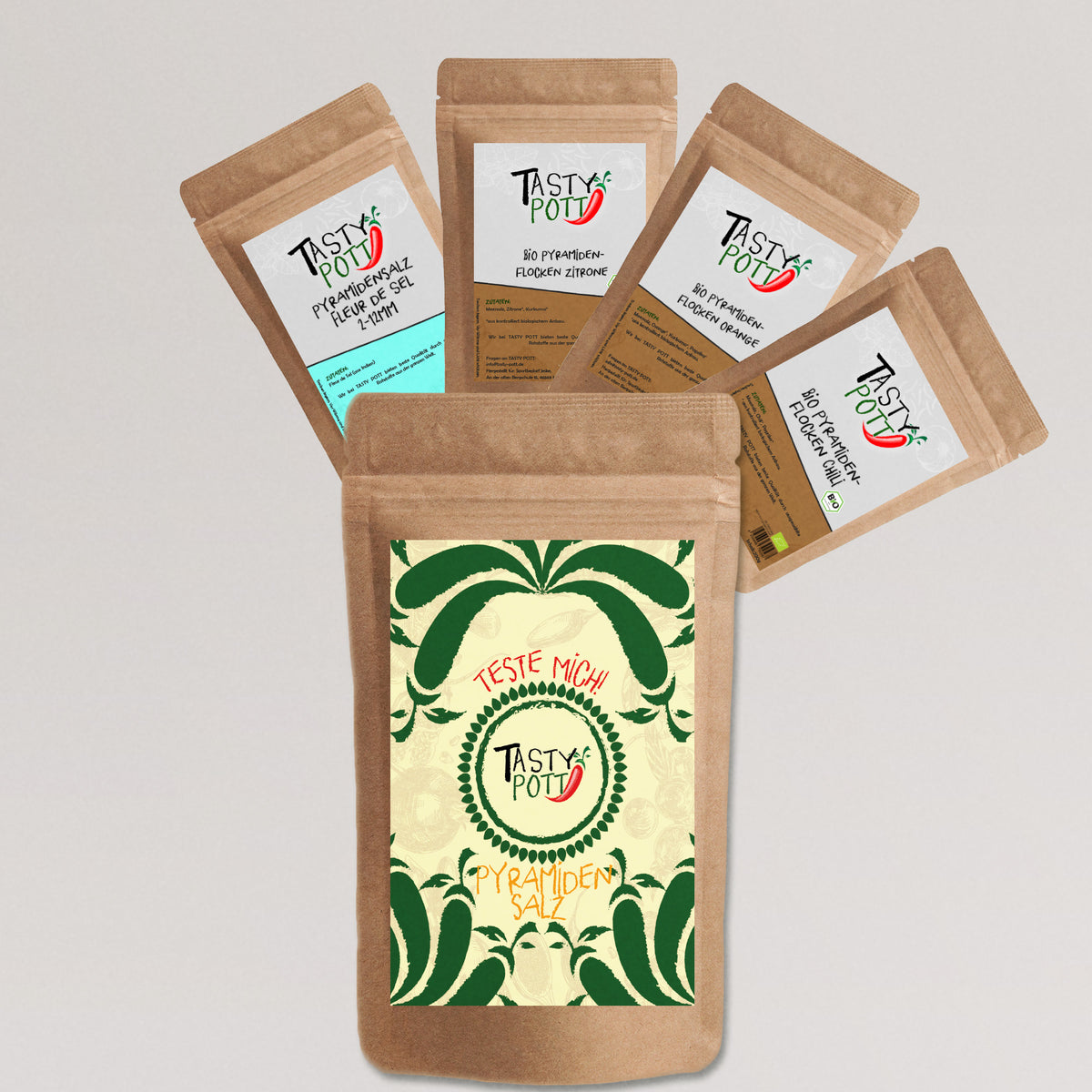 Tasty Pott Pyramiden Salz Set - 4x 30g Probiergröße - Salzflocken