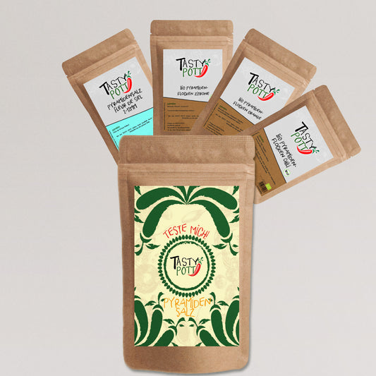 Tasty Pott Pyramiden Salz Set - 4x 30g Probiergröße - Salzflocken