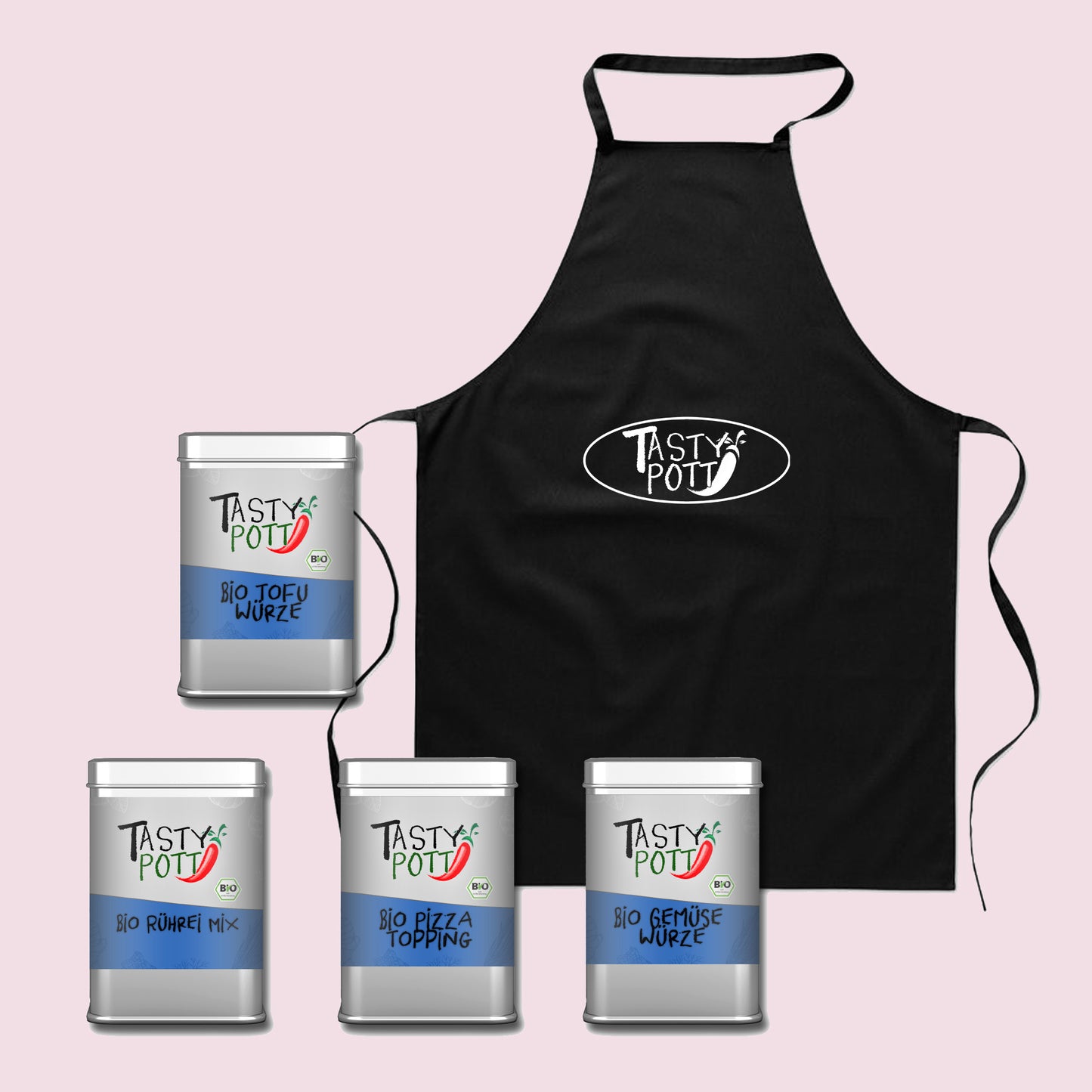 Tasty Pott Bio Gewürz Set 8 - Veggie Gewürze mit Schürze