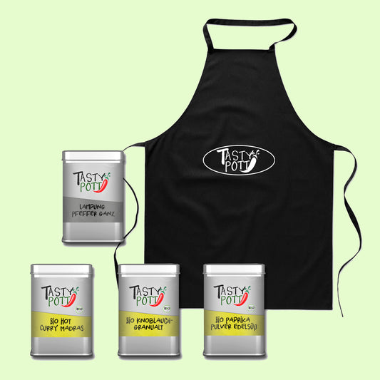 Gewürzset No. 9 - Basic Gewürze für jede Küche + Schürze - Gewürzsets kaufen bei Tasty Pott - fit and life shop
