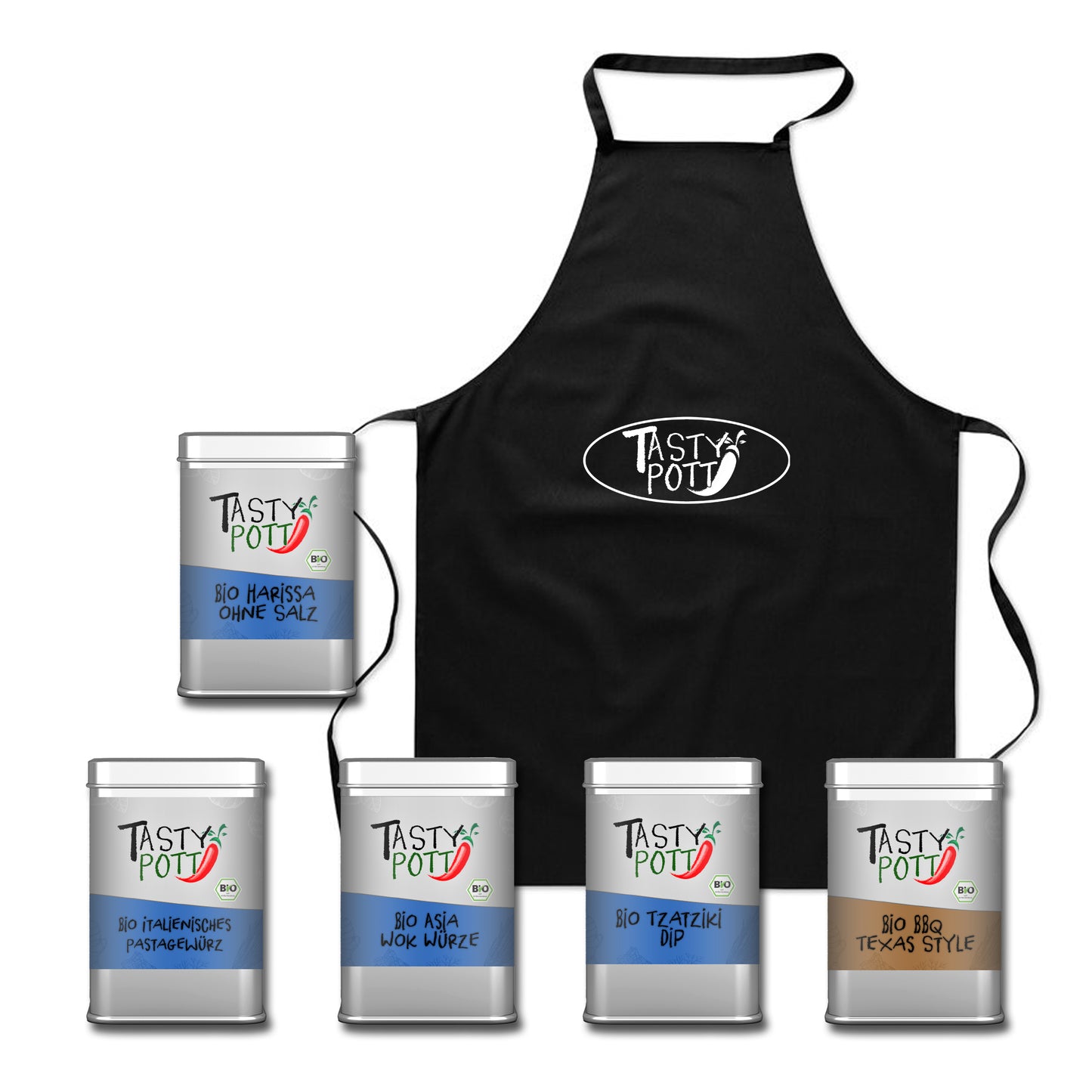 Tasty Pott Bio Gewürz Set „internationale Küche“ mit Schürze