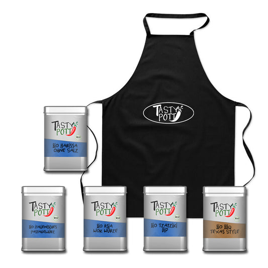Tasty Pott Bio Gewürz Set „internationale Küche“ mit Schürze