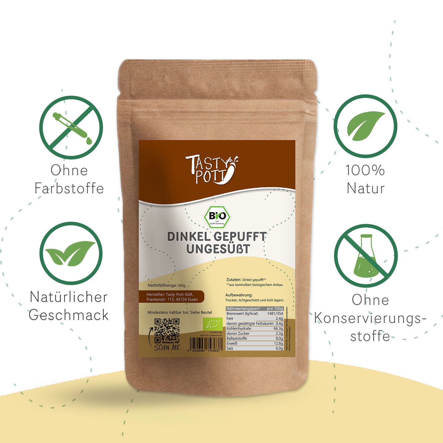 Tasty Pott Bio Dinkel gepufft & ungesüßt - im Beutel