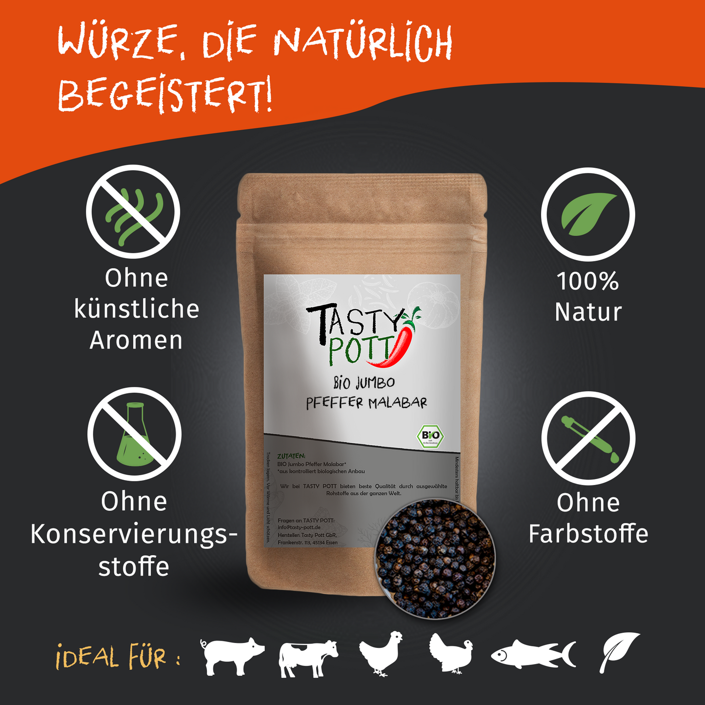 Tasty Pott Bio Jumbo Malabar Pfeffer - 70g Dose