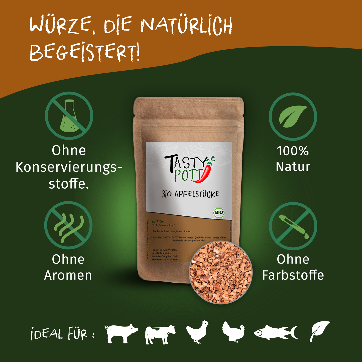 Tasty Pott Bio Apfelstücke (3mm) 60g