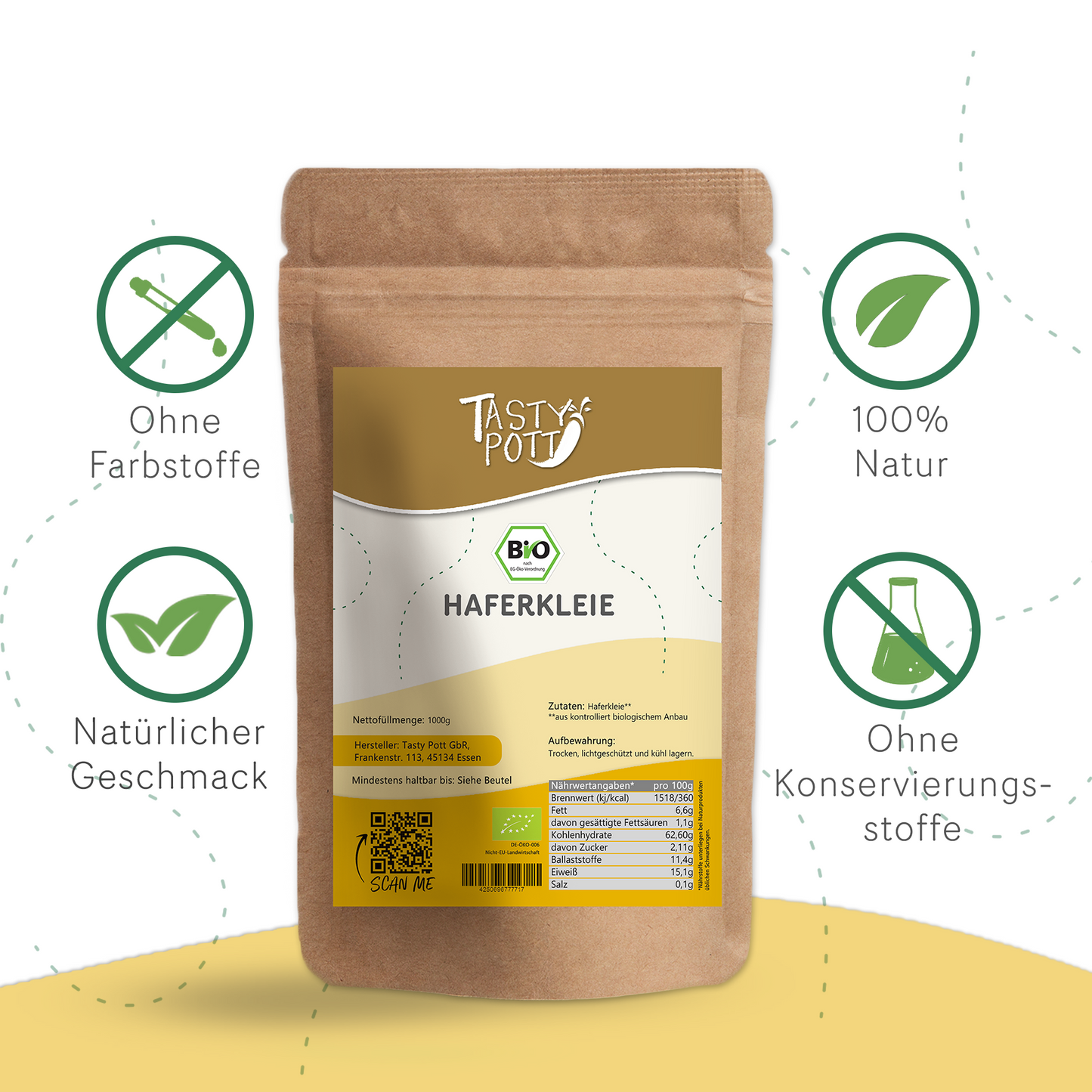 Tasty Pott Bio Haferkleie - im Beutel