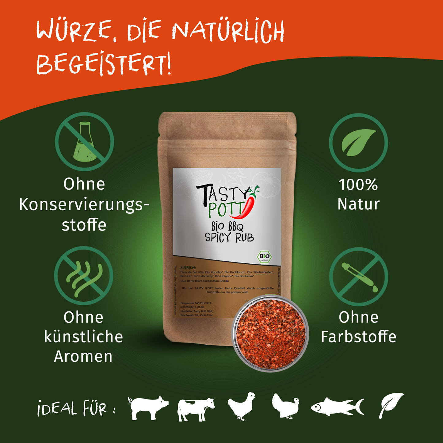 Tasty Pott Bio Spicy BBQ Rub Grillgewürz - im Beutel