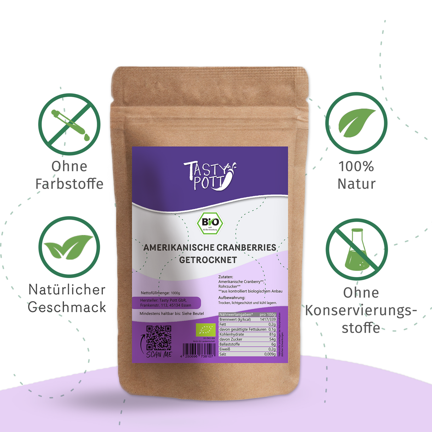 Tasty Pott Amerikanische Bio Cranberries, getrocknet - im Beutel