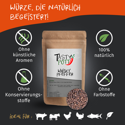 Tasty Pott Whisky Pfeffer schwarz - ganz 250g