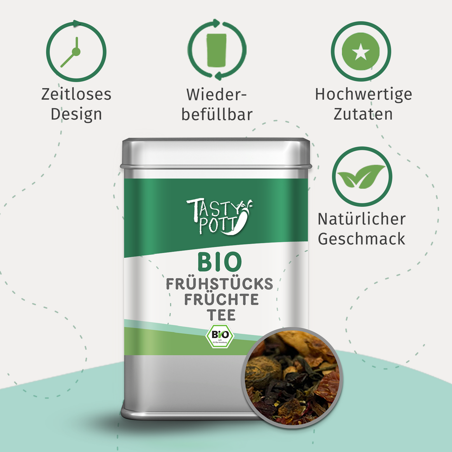 Tasty Pott Bio Frühstücks Früchte Tee 70g Dose