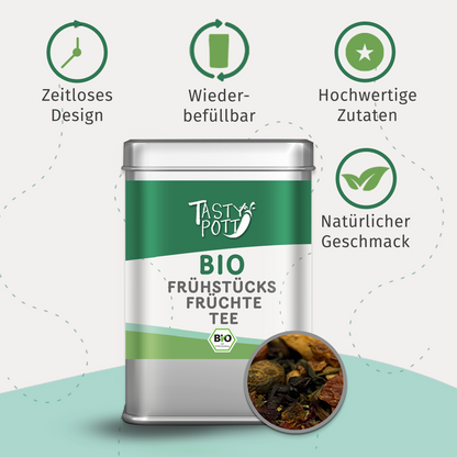 Tasty Pott Bio Frühstücks Früchte Tee 70g Dose