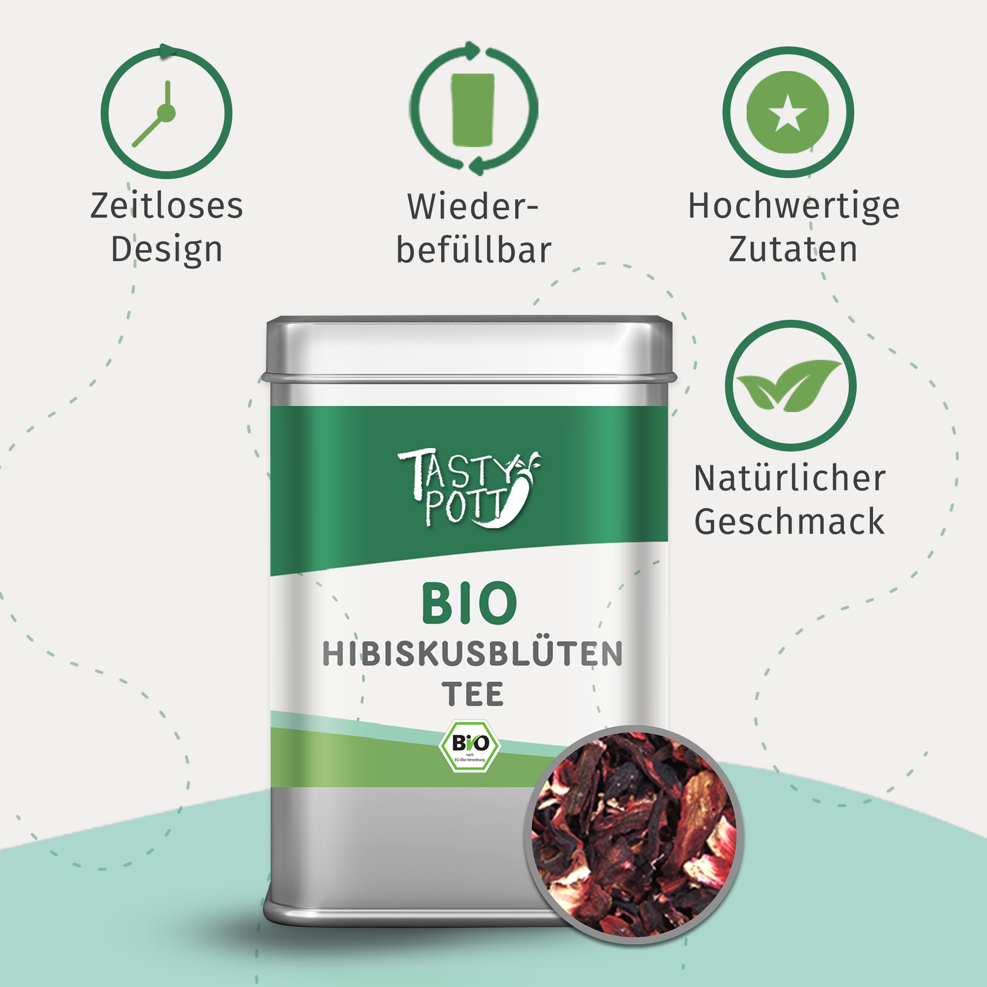 Hibiskusblüten Tee Bio getrocknete Hibiskusblüten - 20g Dose Tasty Pott - fit and life shop