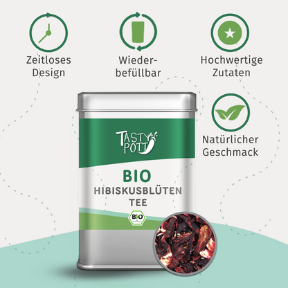 Hibiskusblüten Tee Bio getrocknete Hibiskusblüten - 20g Dose Tasty Pott - fit and life shop