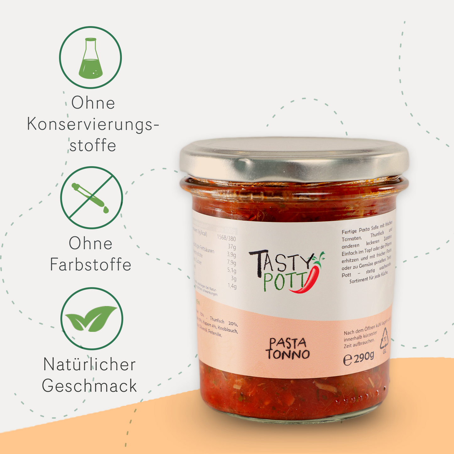 Pasta Tonno Pastasoße - Thunfisch Sauce - 290g Glas von Tasty Pott - fit and life shop