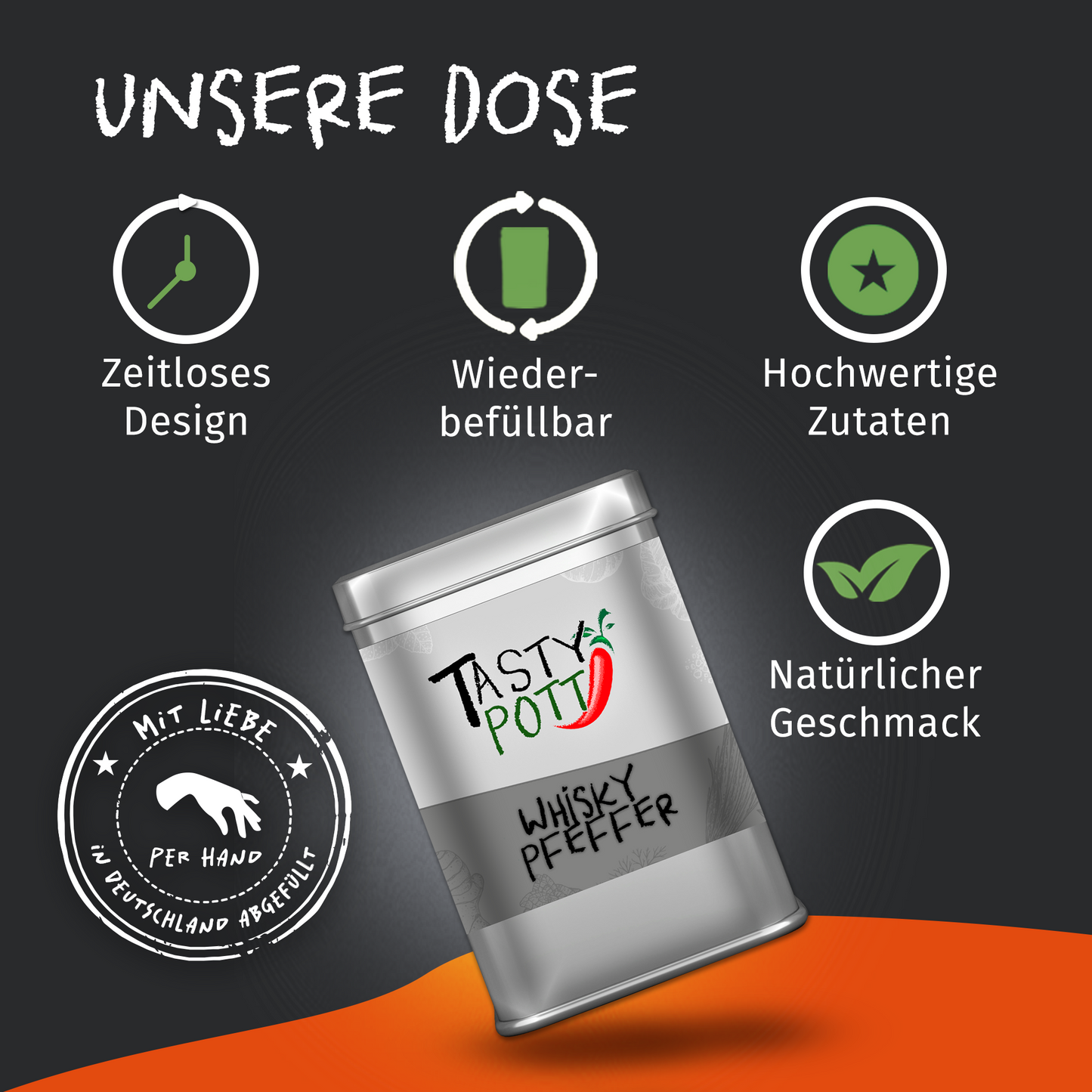 Tasty Pott Whisky Pfeffer ganz - 50g Dose