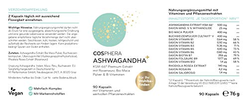 Verpackungsinformationen von Cosphera Ashwagandha Kapseln 500mg vegan