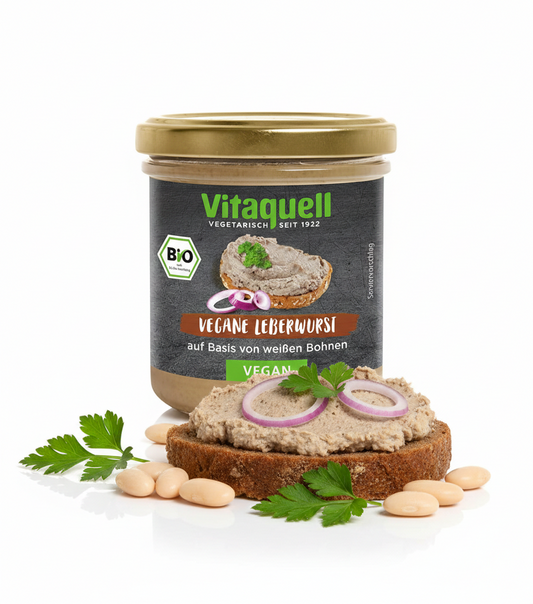 Vitaquell Vegane Leberwurst auf Basis von weißen Bohnen, 125 g im Glas - fit and life shop