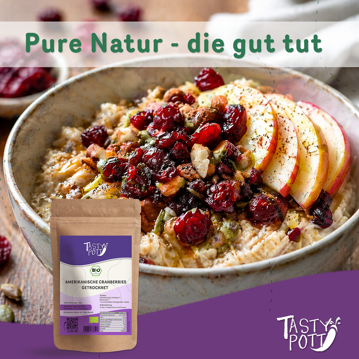Tasty Pott Amerikanische Bio Cranberries, getrocknet - im Beutel
