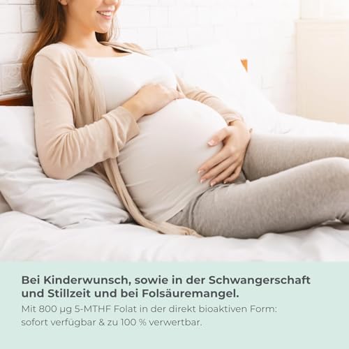 Schwangere Frau mit Hinweis auf Folat und Vitamin B12 von COSPHERA