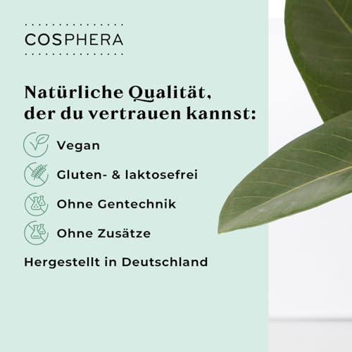 COSPHERA® Immun Aktiv Komplex – Motiv „Natürliche Qualität, der du vertrauen kannst“ mit Angaben zu veganer Rezeptur und Herstellung in Deutschland
