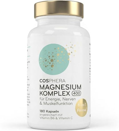 COSPHERA® Magnesium Komplex 400 mg – Produktdose mit 180 veganen Kapseln