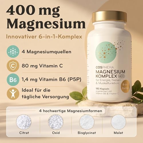 COSPHERA® Magnesium Komplex 400 mg – Produktinformation mit Magnesiumverbindungen, Vitamin C und Vitamin B6