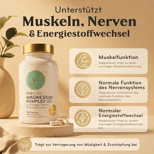 COSPHERA® Magnesium Komplex 400 mg – Informationen zur normalen Muskelfunktion, zum Nervensystem und Energiestoffwechsel