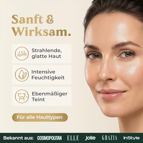 COSPHERA® Retinol Gesichtscreme 50 ml – Frau mit Produktmotiv und Überschrift „Sanft & wirksam“