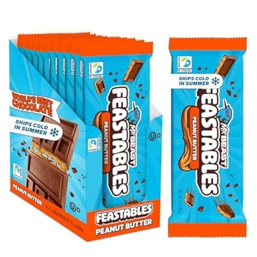 Feastables MrBeast Peanut Butter Schokolade im 10er-Karton mit einer einzeln verpackten 60-g-Tafel