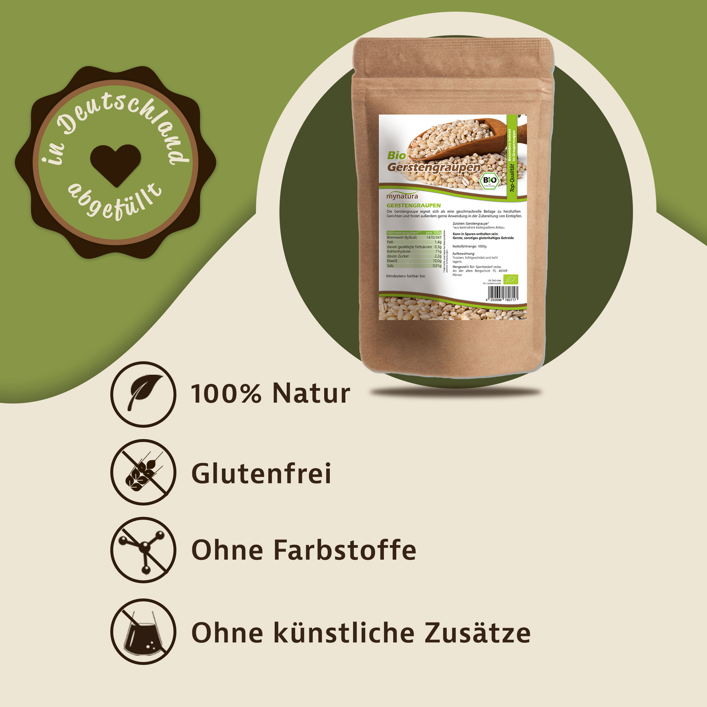 Mynatura Bio Gerstengraupen - 1000g in verschiedenen Größen
