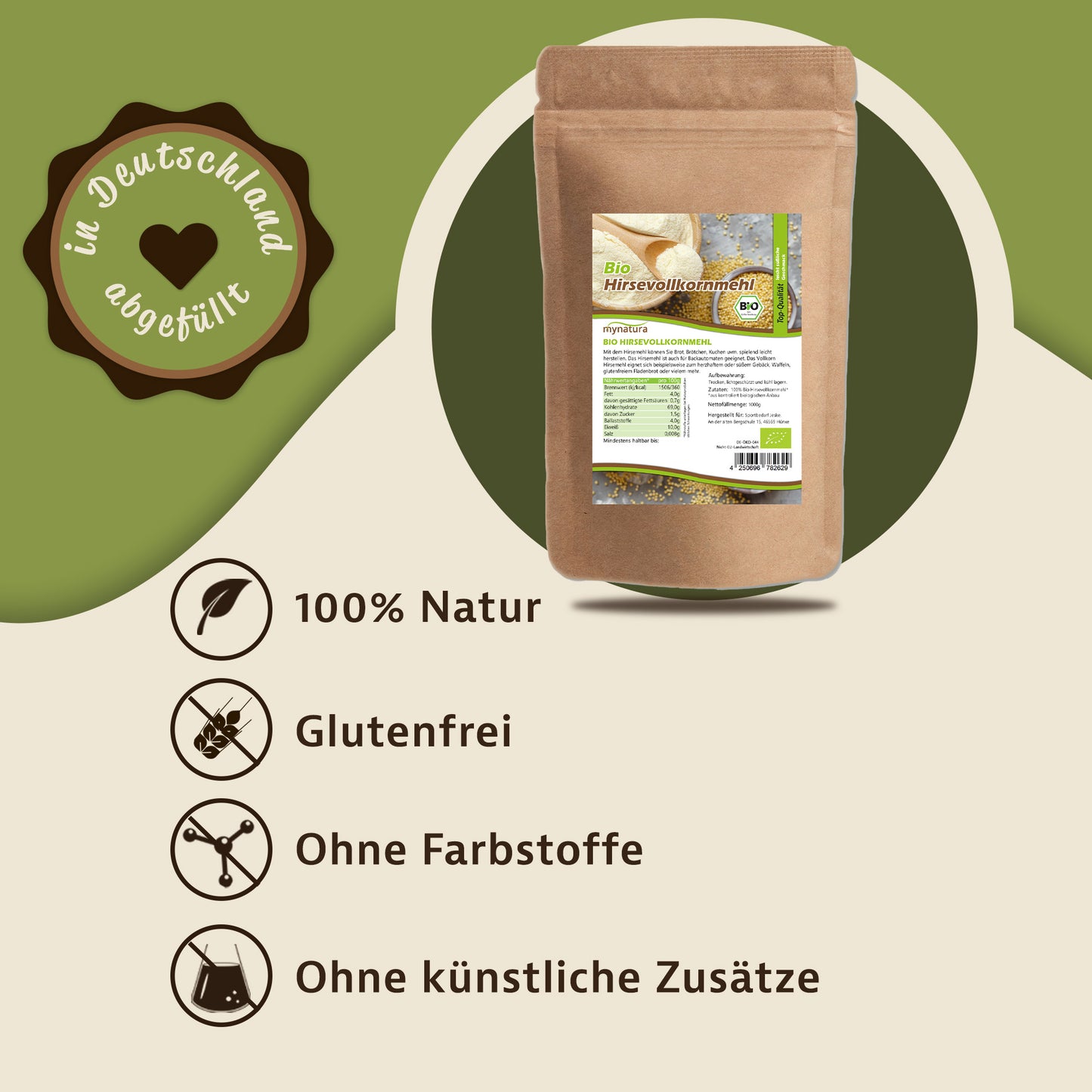 Mynatura Bio Hirsemehl – Glutenfrei - im Beutel 1kg in verschiedenen Größen